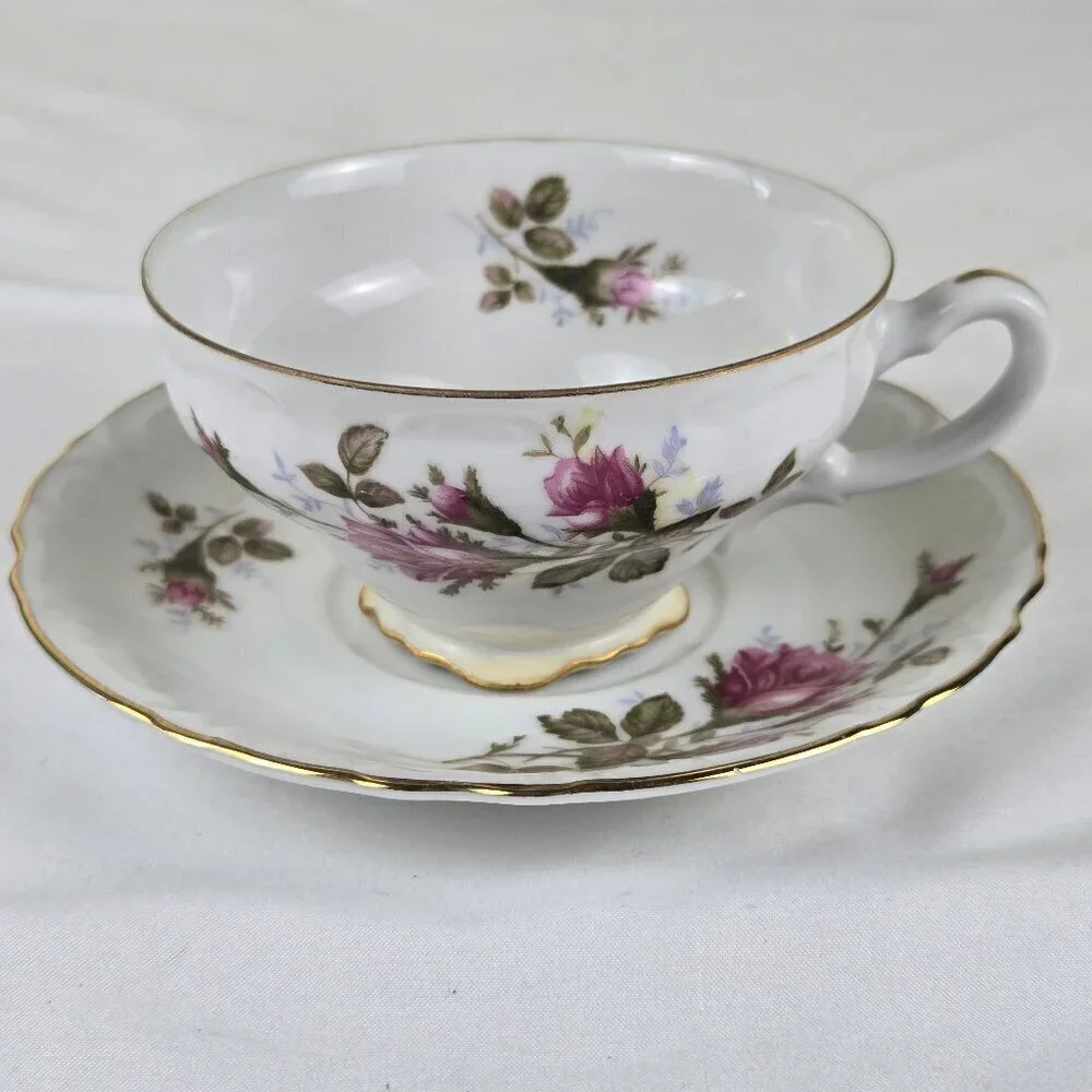 Royal Rose Fine China Teacup and Saucer Pink Rose Pattern Vintage Made in Japan